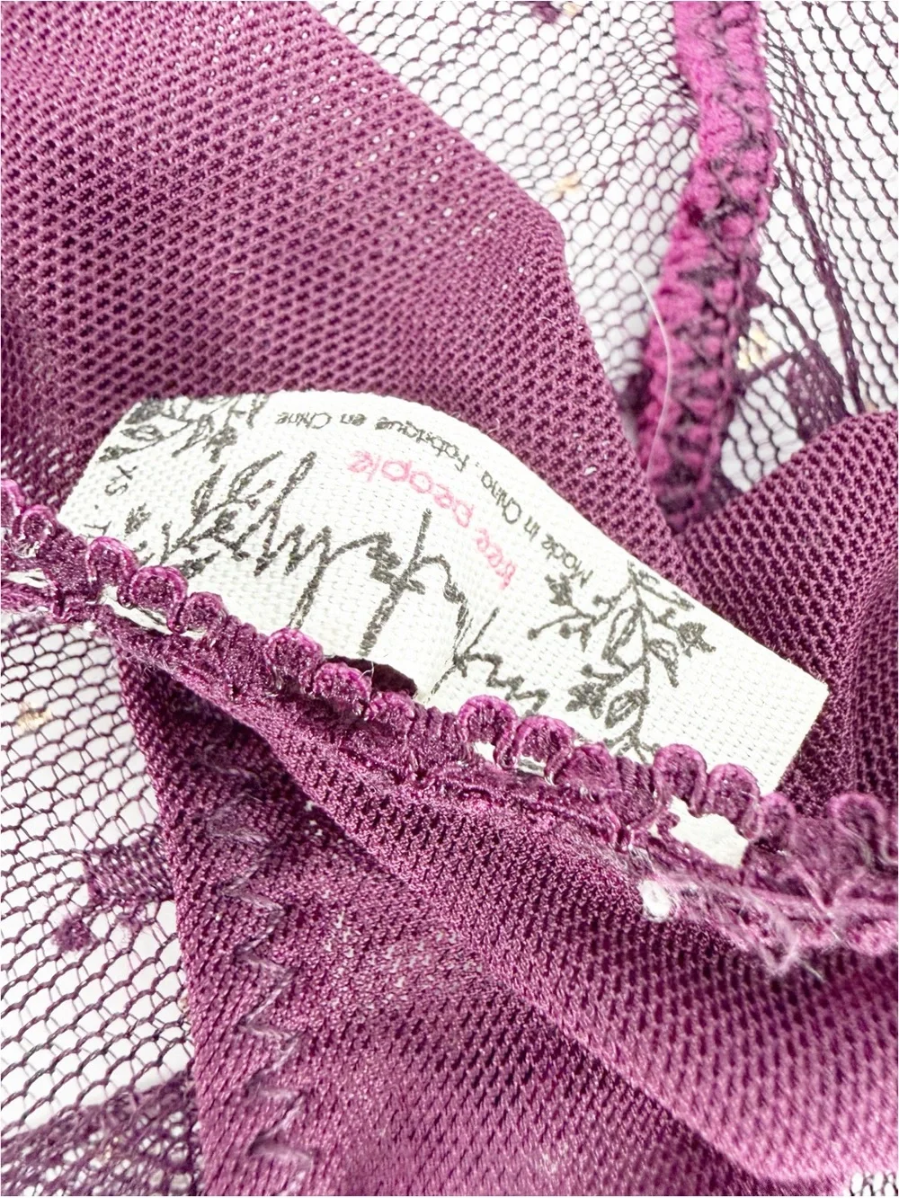 New Free People Showoff Lace Mesh Bodysuit Small in Fig Combo